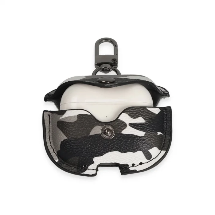 BUĞZ Airpods Pro 2 (2.nesil) Çanta Kamuflaj Deri Kılıf - Gri