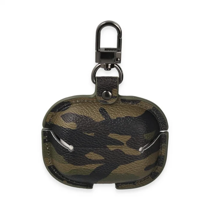 BUĞZ Airpods Pro 2 (2.nesil) Çanta Kamuflaj Deri Kılıf - Haki Yeşil