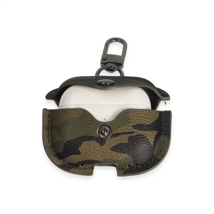 BUĞZ Airpods Pro 2 (2.nesil) Çanta Kamuflaj Deri Kılıf - Haki Yeşil