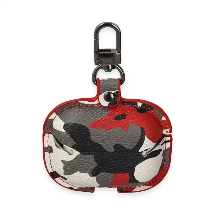 BUĞZ Airpods Pro 2 (2.nesil) Çanta Kamuflaj Deri Kılıf - Kırmızı