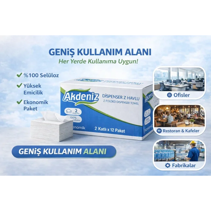 BUĞZ Akdeniz Dispenser Z Havlu 2 Katlı 12 Paket | %100 Selüloz | Ekonomik Z Katlı Kağıt Havlu