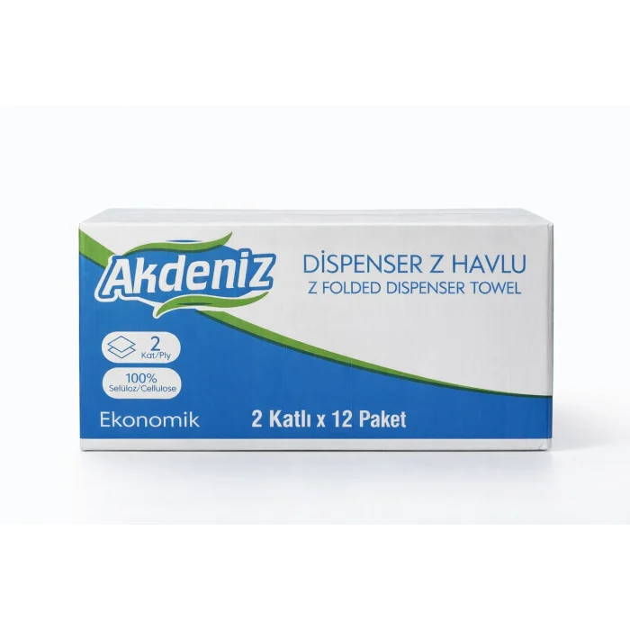 BUĞZ Akdeniz Dispenser Z Havlu 2 Katlı 12 Paket | %100 Selüloz | Ekonomik Z Katlı Kağıt Havlu