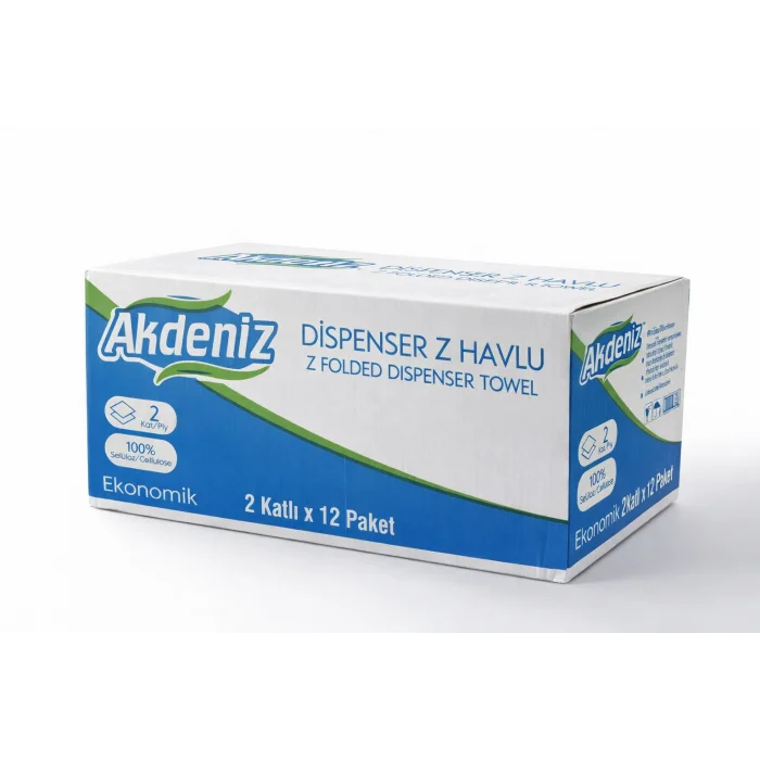 BUĞZ Akdeniz Dispenser Z Havlu 2 Katlı 12 Paket | %100 Selüloz | Ekonomik Z Katlı Kağıt Havlu