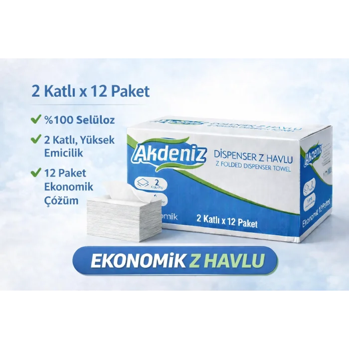 BUĞZ Akdeniz Dispenser Z Havlu 2 Katlı 12 Paket | %100 Selüloz | Ekonomik Z Katlı Kağıt Havlu