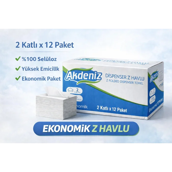 BUĞZ Akdeniz Dispenser Z Havlu 2 Katlı 12 Paket | %100 Selüloz | Ekonomik Z Katlı Kağıt Havlu