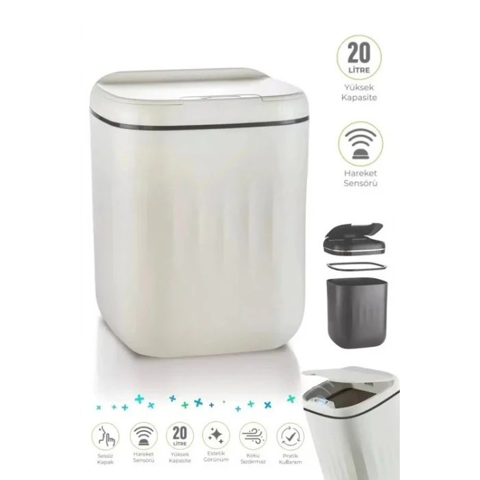 BUĞZ Akıllı Çöp Kovası Büyük Boy 20 Litre UV Işık Sensörlü Sessiz