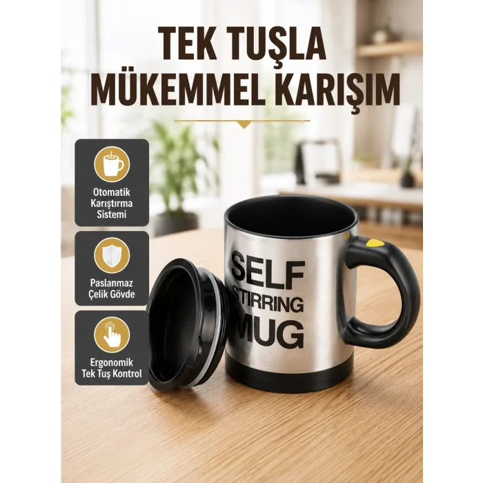 BUĞZ Akıllı Kendi Kendini Karıştıran Termal Kupa – Paslanmaz Çelik
