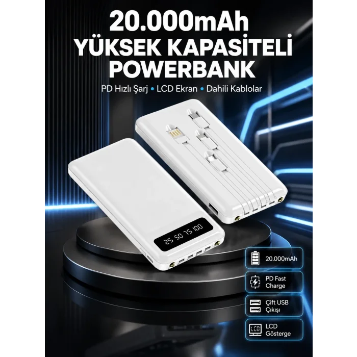 BUĞZ Akıllı LCD Ekranlı 20.000mAh Powerbank PD + USB + Type-C Yeni Nesil