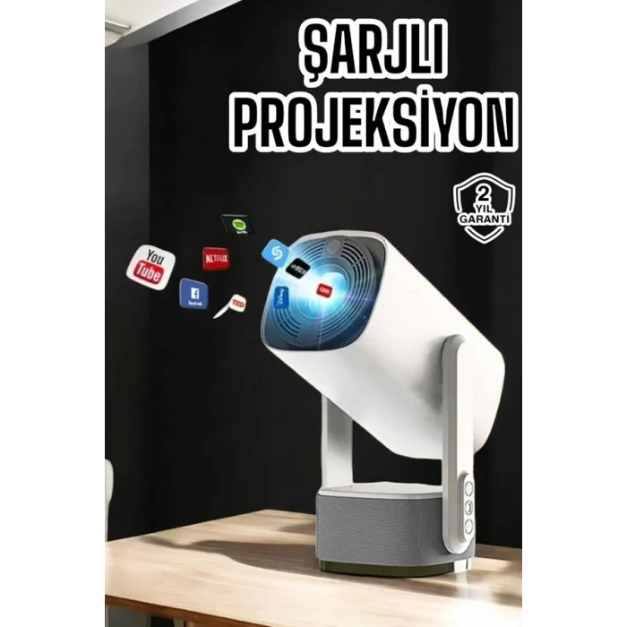BUĞZ Akıllı Projeksiyon Powerbankli Taşınabilir Sinema Projektörü 4k HD Kaliteli Yeni Nesil - BUĞZ