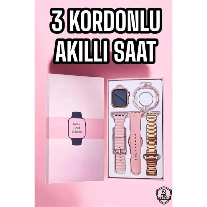 BUĞZ Akıllı Saat Amoled Ekran 3 Kordonlu Aksesuar Hediyeli Sesli Görüşme