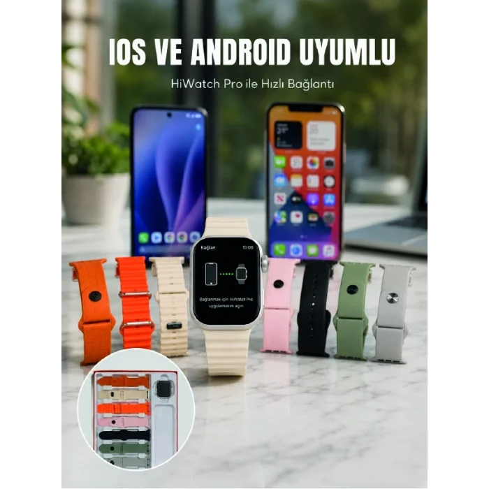 BUĞZ Akıllı Saat Bluetooth Arama Özellikli 7 Kordonlu Spor ve Günlük Kullanıma Uygun