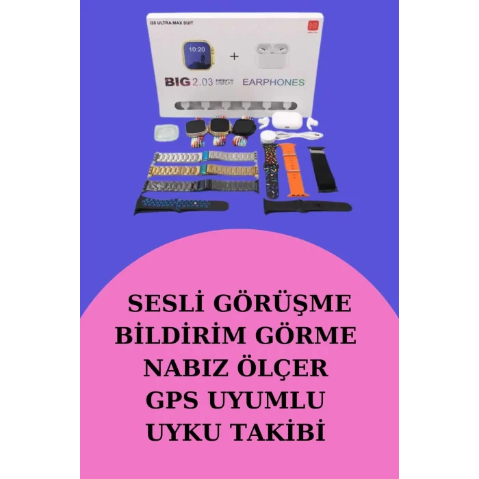 BUĞZ Akıllı Saat Bluetooth Kulaklık Hediyeli Bildirim Görme Sesli Görüşme Çoklu Kordon