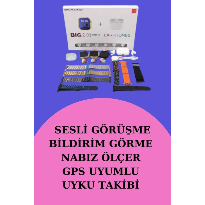 BUĞZ Akıllı Saat Bluetooth Kulaklık Hediyeli Bildirim Görme Sesli Görüşme Çoklu Kordon - BUĞZ