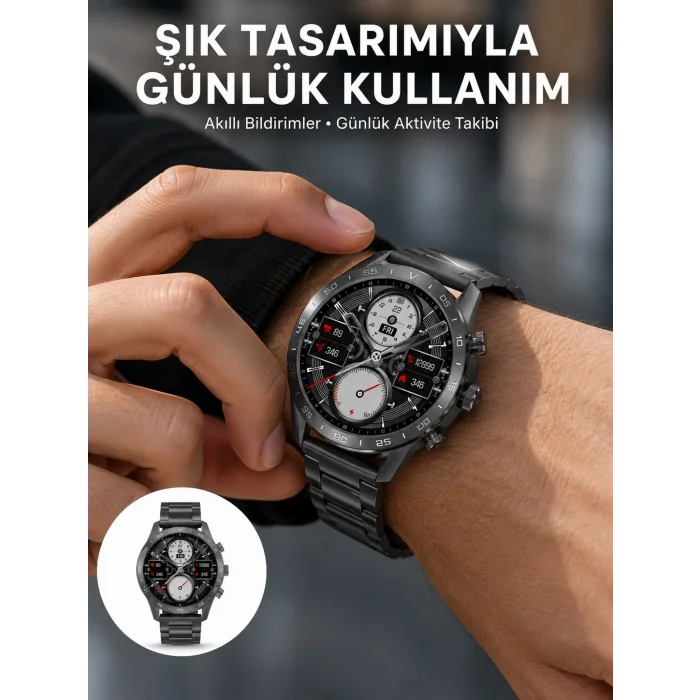 BUĞZ Akıllı Saat Çelik Kordon Çağrı Cevaplama Amoled Ekran Titreşimli Uyku ve Sağlık Takibi Yeni Nesil