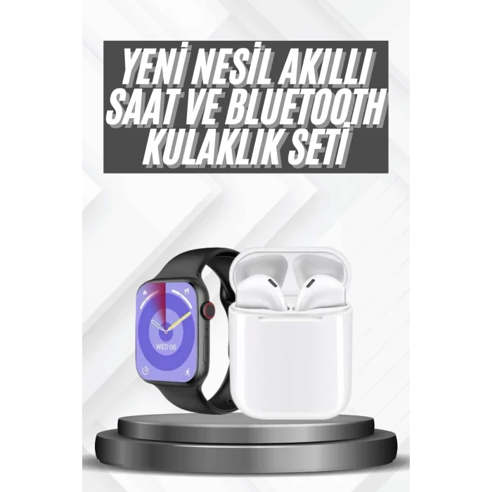  Akıllı Saat Gümüş Kasa Bluetooth Kulaklık Hediyeli Çok Fonksiyonlu İkili Set