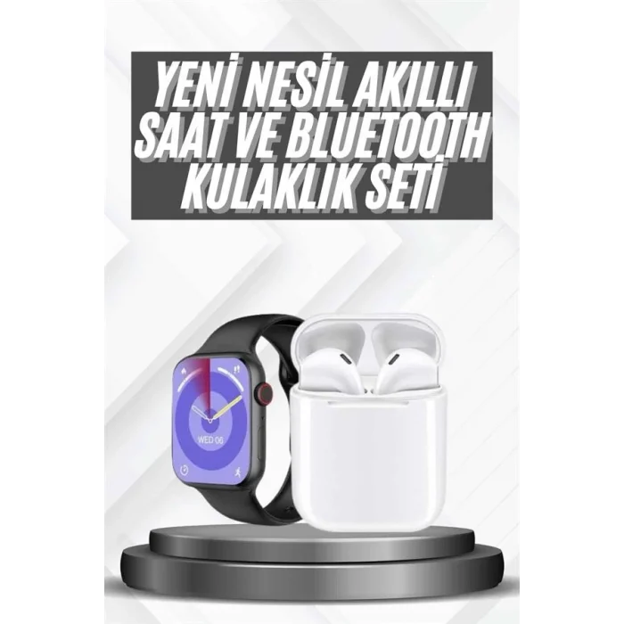 Akıllı Saat Gümüş Kasa Bluetooth Kulaklık Hediyeli Çok Fonksiyonlu İkili Set