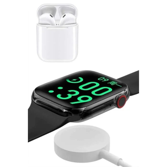  Akıllı Saat Gümüş Kasa Bluetooth Kulaklık Hediyeli Çok Fonksiyonlu İkili Set