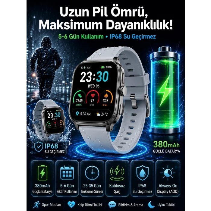 BUĞZ Akıllı Saat Sesli Görüşme Bluetooth Bağlantılı Kablosuz Şarj Özelliği Yeni Nesil