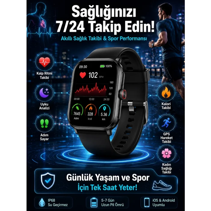 BUĞZ Akıllı Saat Wireless Şarj Yüksek Çözünürlüklü Müzik Dinleme Sesli Cevaplama Yeni Nesil