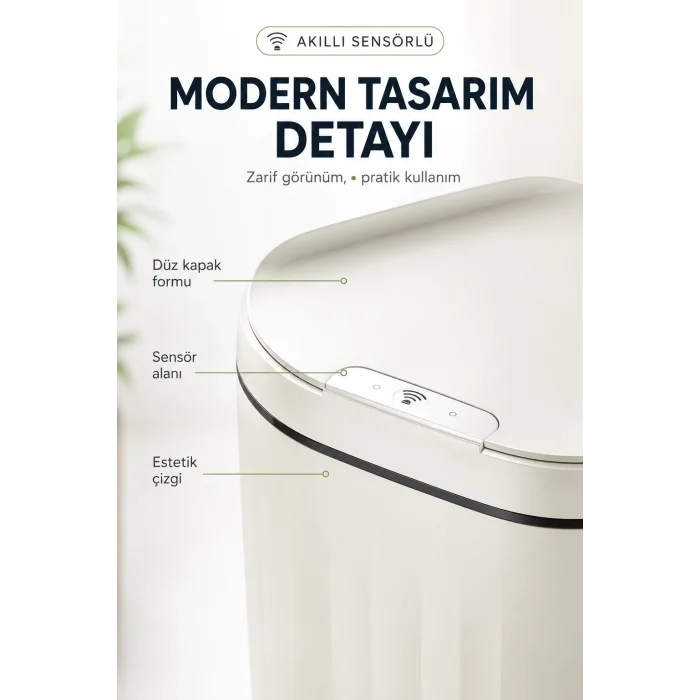 BUĞZ Akıllı Sensörlü 20 Litre Çöp Kovası Sessiz Kapaklı Modern Hijyenik Ev Tipi Çöp Kutusu