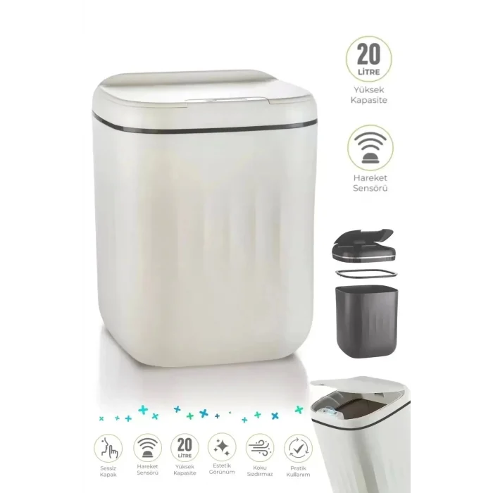  Akıllı Sensörlü Çöp Kovası 20L - UV Işık Antibakteriyel & Koku Geçirmez Otomatik Mutfak Ofis Banyo Kovası