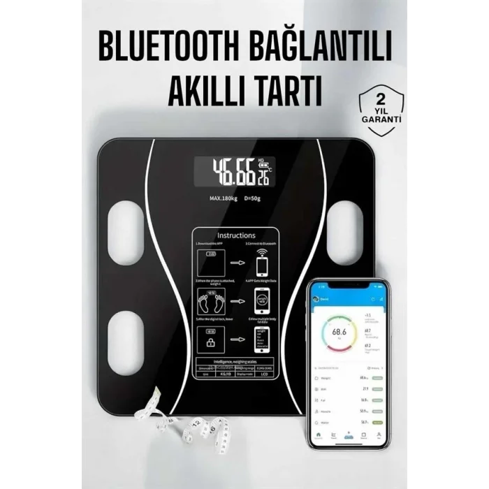 BUĞZ Akıllı Tartı Bluetooth Bağlantılı Yağ Ölçebilen Tartı Yeni Nesil - BUĞZ
