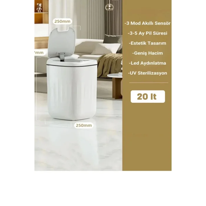 Akıllı Teknolojik Sensörlü Çöp Kovası Işık Antibakteriyel Koku Geçirmez Mutfak Banyo Wc Ofis 20l Uv