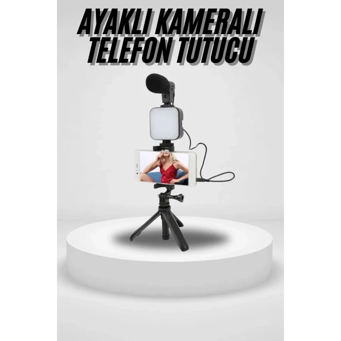 BUĞZ Akıllı Telefon Vlog Kiti Tripod Mini Mikrofonlu Telefon Tutucu