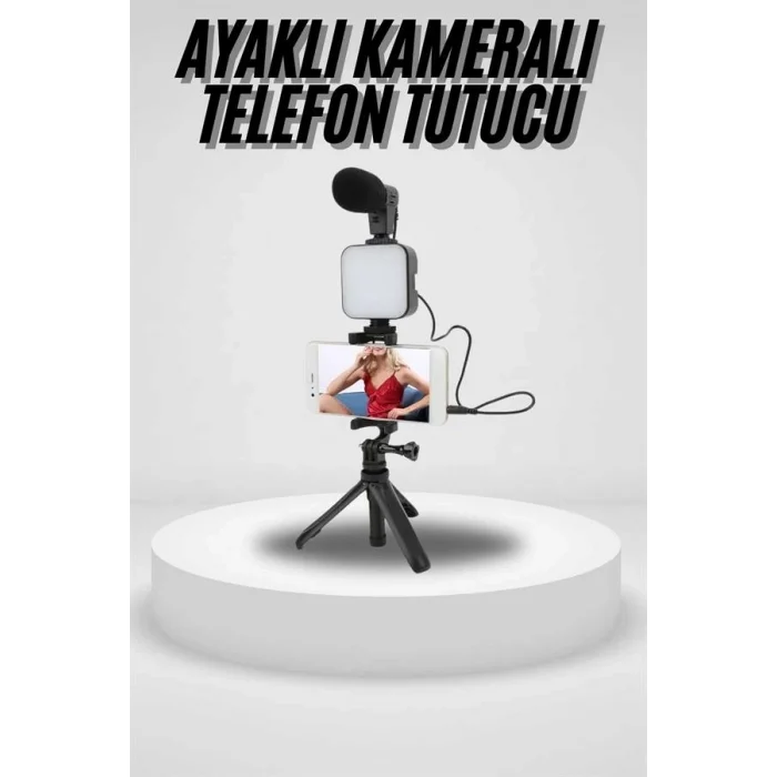 BUĞZ Akıllı Telefon Vlog Kiti Tripod Mini Mikrofonlu Telefon Tutucu