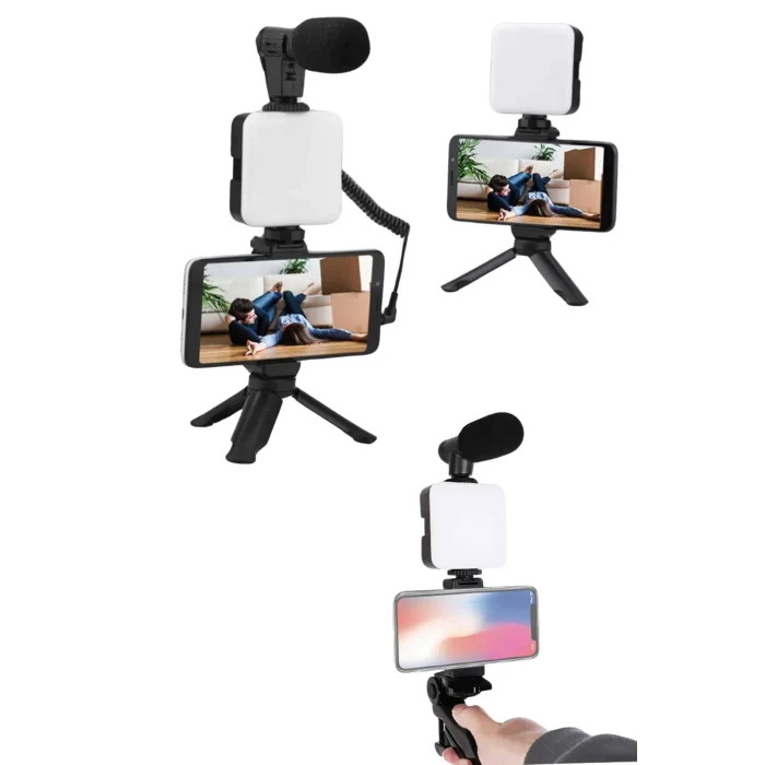 BUĞZ Akıllı Telefon Vlog Kiti Tripod Mini Mikrofonlu Telefon Tutucu