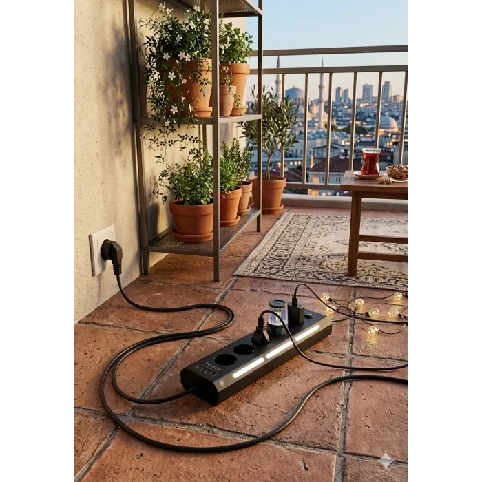 BUĞZ Akım Korumalı 5’li Priz 2xusb 2xtype-c Çıkış Dokunmatik Işıklı Akım Koruma Çoklu Priz Çoğaltıcı Siyah