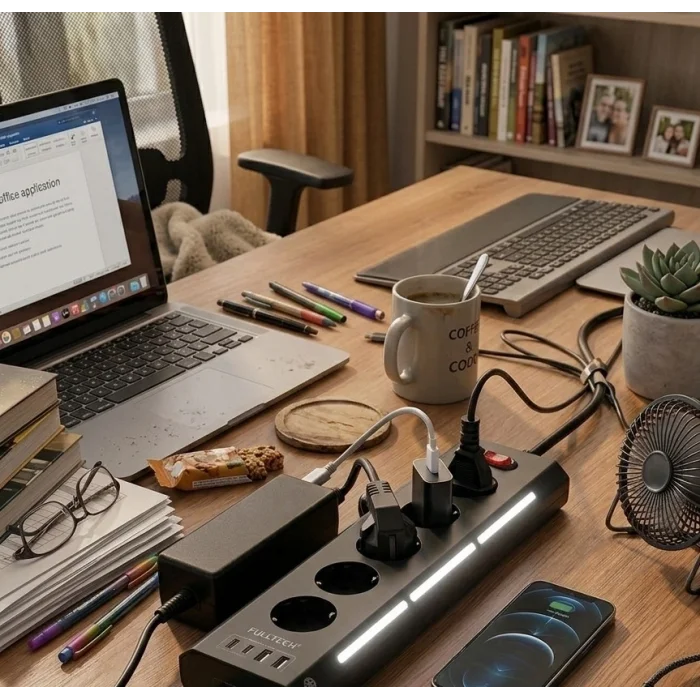 BUĞZ Akım Korumalı 5’li Priz 2xusb 2xtype-c Çıkış Dokunmatik Işıklı Akım Koruma Çoklu Priz Çoğaltıcı Siyah