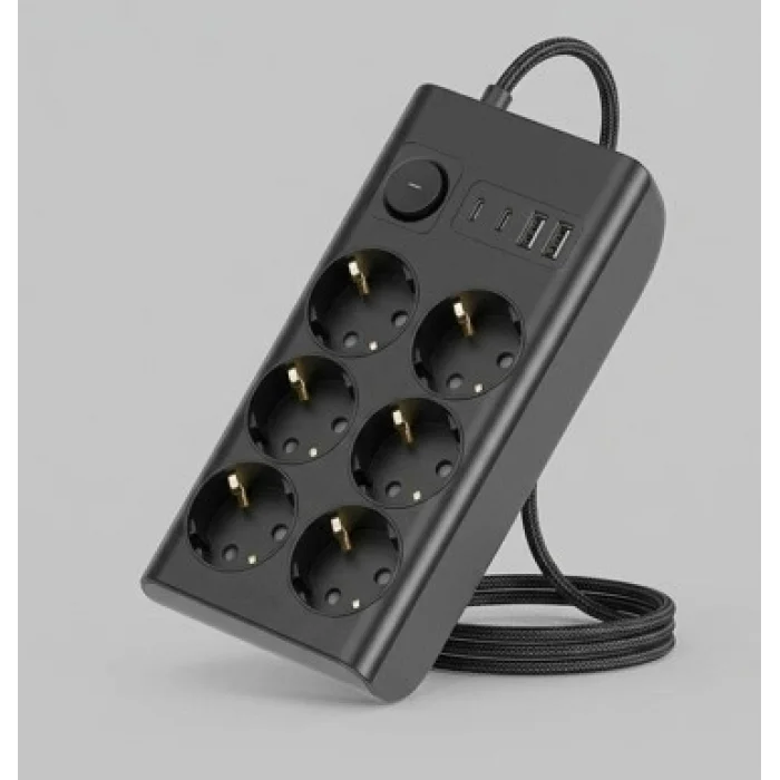 BUĞZ Akım Korumalı 6’lı Priz 2xusb 2xtype-c Çıkış Yüksek Gerilim Koruma Çoklu Priz Çoğaltıcı