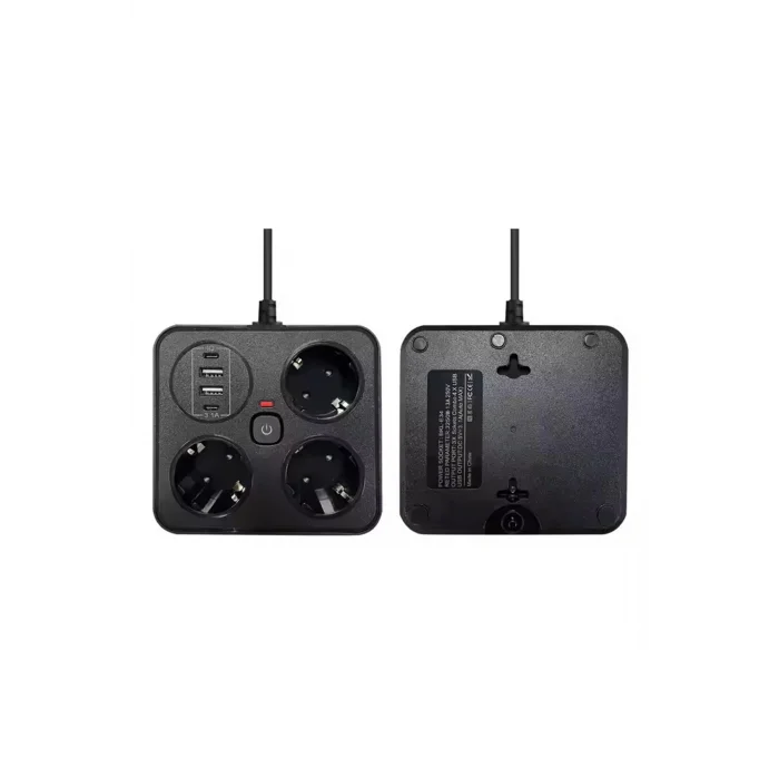BUĞZ Akım Korumalı Anahtarlı Priz - 3x Priz - 2x Usb - 2x Type-c - 2 Mt Kablo Hızlı Şarj Özellikli Siyah