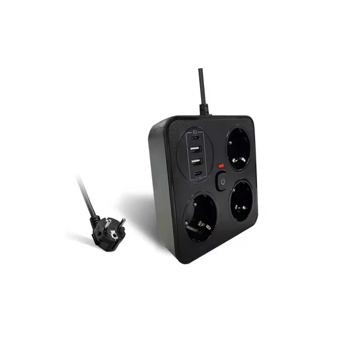 BUĞZ Akım Korumalı Anahtarlı Priz - 3x Priz - 2x Usb - 2x Type-c - 2 Mt Kablo Hızlı Şarj Özellikli Siyah