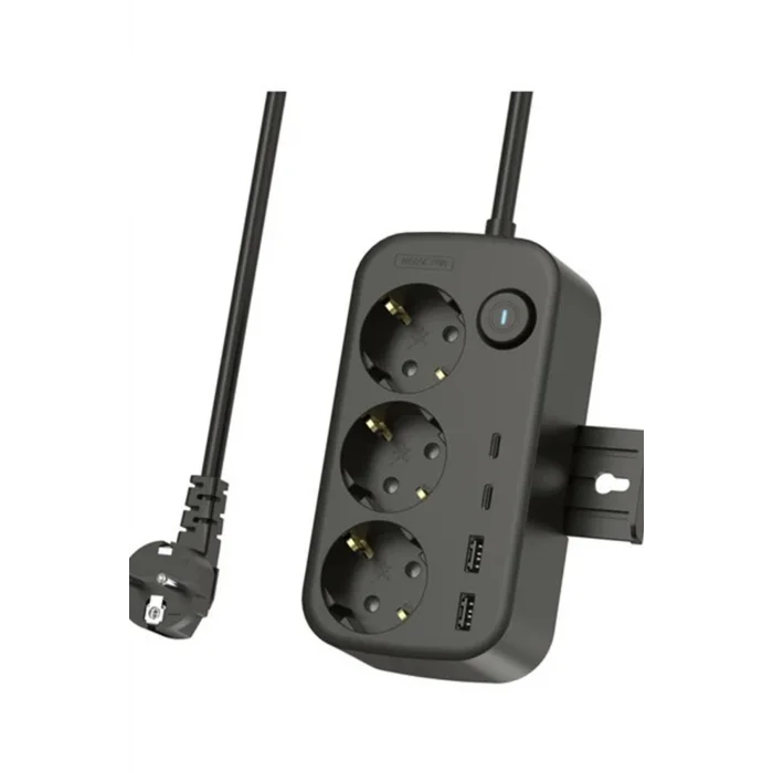 BUĞZ Akım Korumalı Priz 2 Usb + 2 Type-c Girişli 2 Metre Kablosu Anahtarlı Ve Duvara Monte Edilebilir