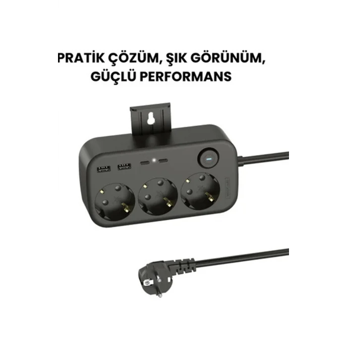 BUĞZ Akım Korumalı Priz 2 Usb + 2 Type-c Girişli 2 Metre Kablosu Anahtarlı Ve Duvara Monte Edilebilir
