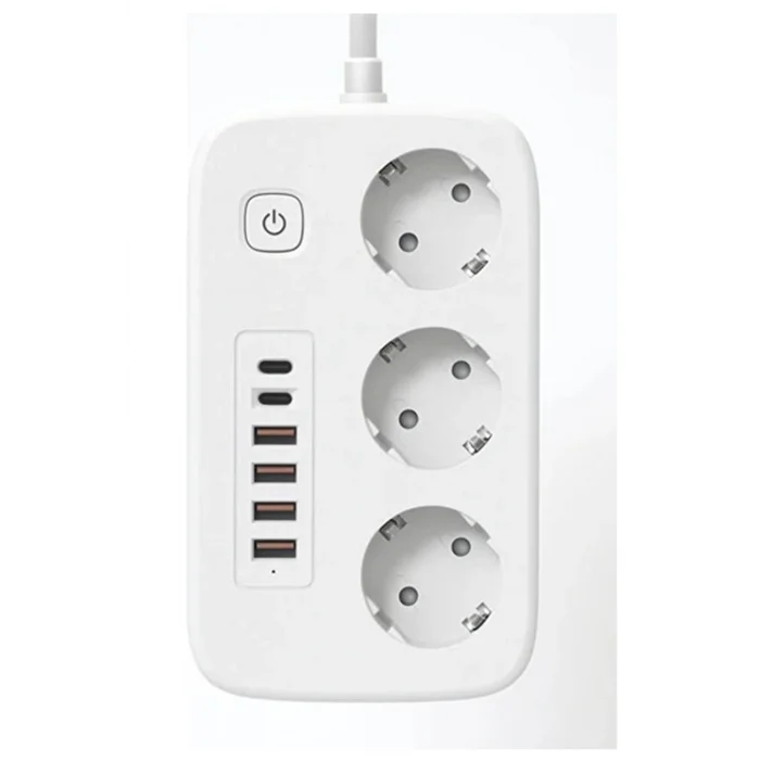 BUĞZ  akım Korumalı Priz Ve Masaüstü Şarj İstasyonu Kablosuz 3 Priz ,4 Usb, 2 Type-c Girişli 2 Metre