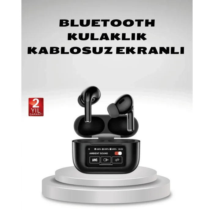 BUĞZ Aktif Gürültü Engelleme (ANC) Kablosuz Bluetooth Kulaklık – Dijital Ekranlı, Dokunmatik ve Uzun Pil Ömürlü