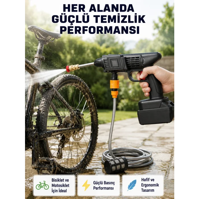 BUĞZ Akülü Araba Yıkama Makinesi 21V Güçlü Basınçlı ve Çift Akülü Taşınabilir