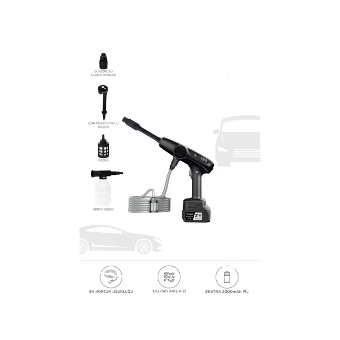 BUĞZ Akülü Şarjlı Yüksek Basınçlı Oto Araba Bahçe Yıkama,temizleme Su Sı