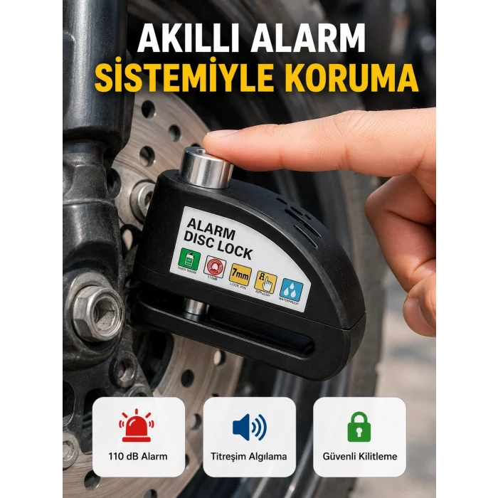 BUĞZ Alarm Sensörlü Disk Kilidi Motosiklet Scooter Bisiklet Güvenlik Yeni Nesil