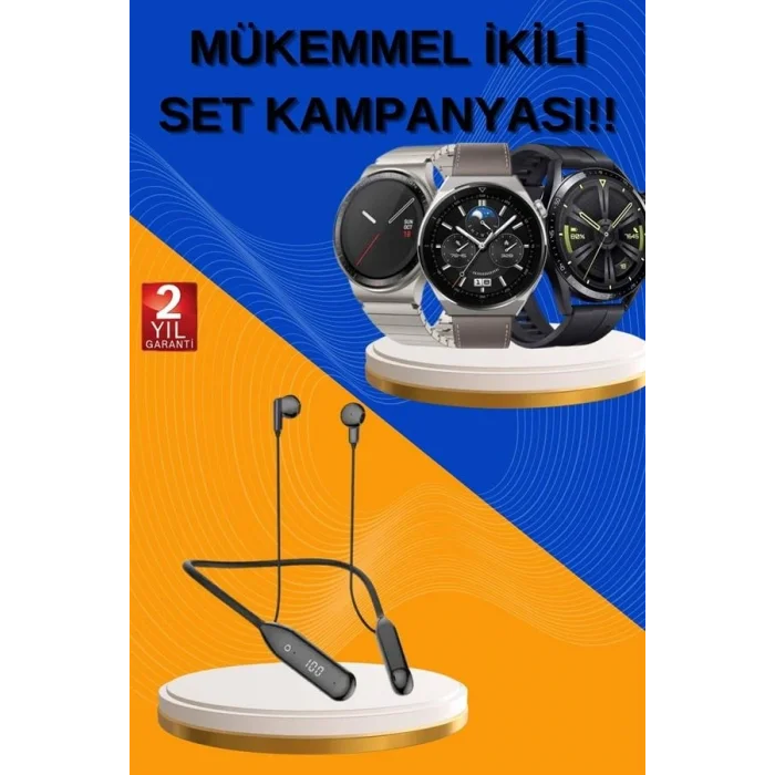 BUĞZ Alarm ve Titreşim Özellikli Akıllı Saat ve Mikrofonlu Kablolu Bluetooth Kulaklık 60 Saat
