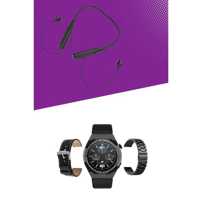  Alarm ve Titreşim Özellikli Akıllı Saat ve Mikrofonlu Kablolu Bluetooth Kulaklık 60 Saat