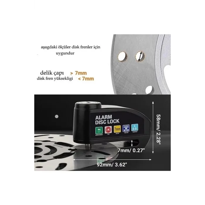 BUĞZ Alarmlı Disk Kilidi Motorsiklet Scooter Bisiklet Sesli Alarm 110 Desibel Yüksek Ses