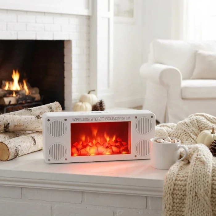 BUĞZ Alev Şömine Efektli Bluetooth Hoparlör Beyaz