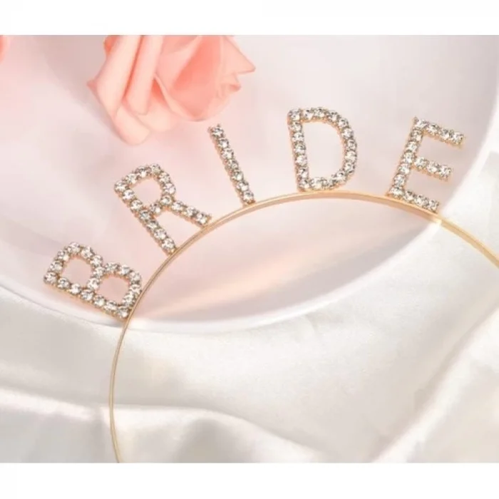  Altın Gold Renk Bekarlığa Veda Kristal Taş Bride Tacı İthal