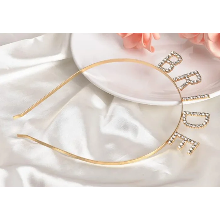 BUĞZ Altın Gold Renk Bekarlığa Veda Kristal Taş Bride Tacı İthal