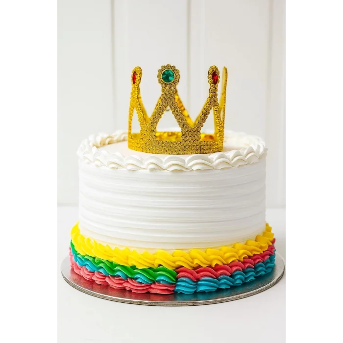  Altın Işıltılı Pasta Tacı Pasta Üstü Taç Plastik Malzeme 8x8 cm