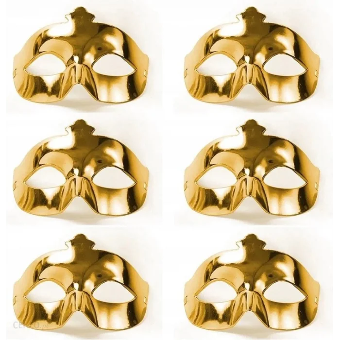  Altın Metalize Renk Düz Balo Parti Maskesi 6 Adet